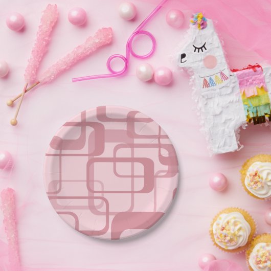 Roze Retro 60's Abstract patroon van 70's Papieren Bordje (Feest)