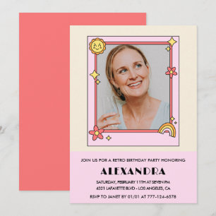  Roze Retro 70er jaren Groovy Foto 68e verjaardag Kaart