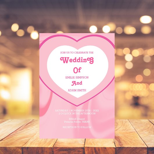 roze retro  70s bruiloft kaart