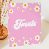 Roze Retro 70's Daisy Flower Treats Feestbord Reclamebord Met Voetstuk