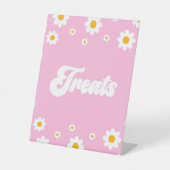 Roze Retro 70's Daisy Flower Treats Feestbord Reclamebord Met Voetstuk (Voorkant)