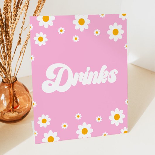 Roze Retro 70's Drinken Drink Tafel Partij Teken Reclamebord Met Voetstuk