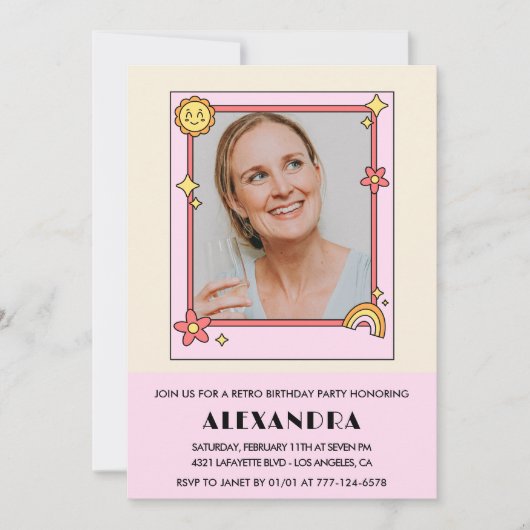 Roze Retro 70s Groovy Foto 41e verjaardag Kaart (Voorkant)