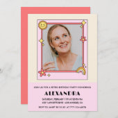 Roze Retro 70s Groovy Foto 46e verjaardag Kaart (Voorkant / Achterkant)