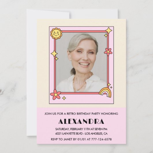 Roze Retro 70s Groovy Foto 76e verjaardag Kaart (Voorkant)