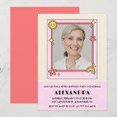 Roze Retro 70s Groovy Foto 76e verjaardag Kaart (Voorkant / Achterkant)