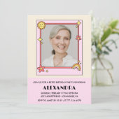 Roze Retro 70s Groovy Foto 87e verjaardag Kaart (Staand voorkant)