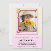 Roze Retro 70s Groovy Foto 98e verjaardag Kaart (Voorkant)