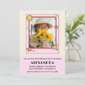 Roze Retro 70s Groovy Foto 98e verjaardag Kaart (Staand voorkant)