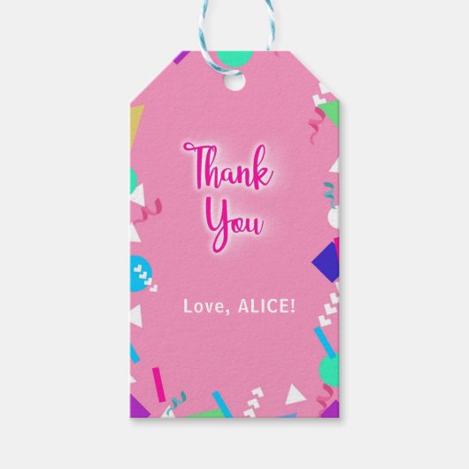 Roze Retro 80s Patroon Verjaardagscadeau Labels Cadeaulabel (Voorkant)