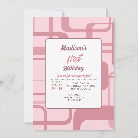 Roze retro Abstract patroon Kaart (Voorkant)