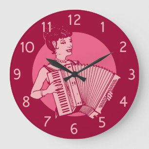 Roze Retro Accordion Lady Grote Klok