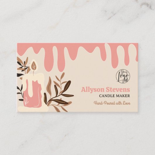 Roze retro ambachtelijke kaarsenmaker logo qr code visitekaartje (Voorkant)
