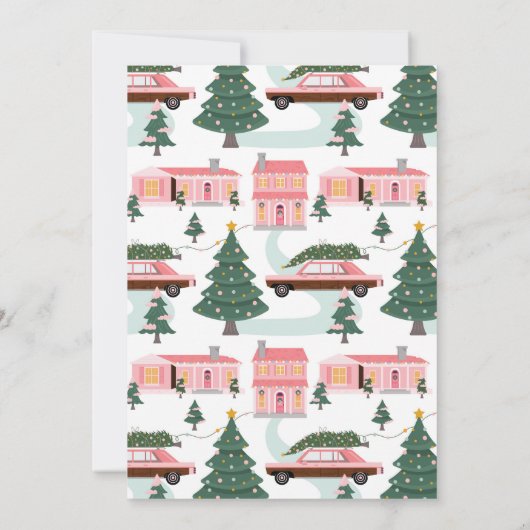 Roze Retro Auto Oude Mode Nieuwjaar Eve Party Kaart (Achterkant)