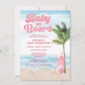Roze Retro Baby aan boord Baby shower Surf Kaart (Voorkant)
