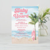 Roze Retro Baby aan boord Baby shower Surf Kaart (Staand voorkant)