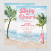 Roze Retro Baby aan boord Baby shower Surf Kaart (Voorkant / Achterkant)