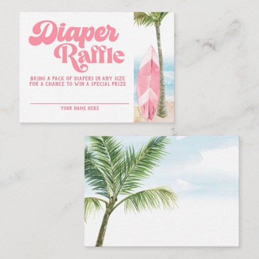 Roze Retro Baby aan boord Surf Daperte Raffle Informatiekaartje (Voorkant / Achterkant)