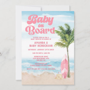 Roze Retro Baby Op Boord Surf Baby Shower Kaart