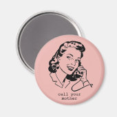 Roze Retro Bel je moeder Grappig  Magnet (Voorkant / Achterkant)
