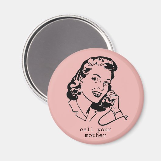 Roze Retro Bel je moeder Grappig  Magnet (Voorkant / Achterkant)