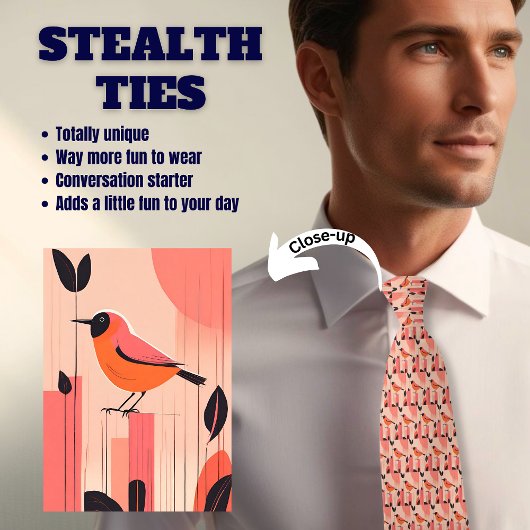 Roze Retro Bird Lover's Stealth Mannen Stropdas