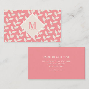 Roze Retro Blad Monogram Initiaal  Visitekaartje
