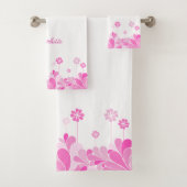 Roze Retro Bloem Florale Bad Handdoek Set (Insitu)