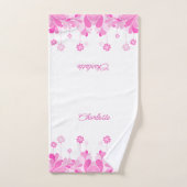 Roze Retro Bloem Florale Bad Handdoek Set (Handdoek)