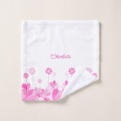 Roze Retro Bloem Florale Bad Handdoek Set (Wasdoekje)