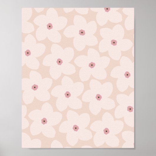 Roze Retro Bloem met Blos Poster (Voorkant)
