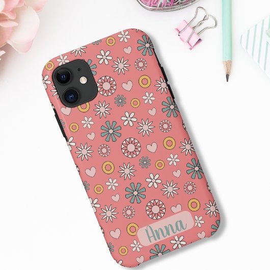 Roze Retro Bloem Patroon Case-Mate iPhone Case