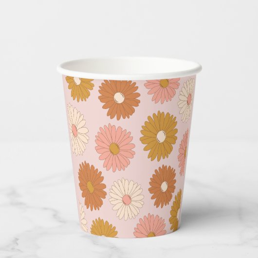 Roze Retro Bloemen 2e Verjaardag Papieren Bekers (Achterkant)