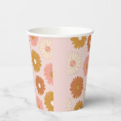 Roze Retro Bloemen 2e Verjaardag Papieren Bekers (Links)