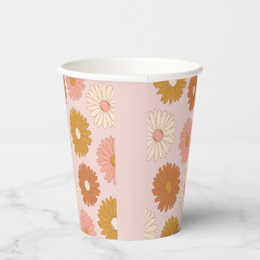 Roze Retro Bloemen 2e Verjaardag Papieren Bekers (Rechts)