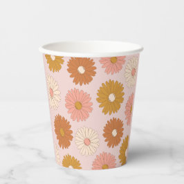 Roze Retro Bloemen 2e Verjaardag Papieren Bekers