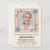 Roze Retro Bloemen Foto 88ste verjaardag uitnodigi Kaart (Voorkant)