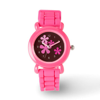 Roze Retro Bloemen Horloge