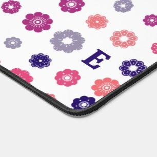 Roze Retro Bloemen met Monogram Bureaumat