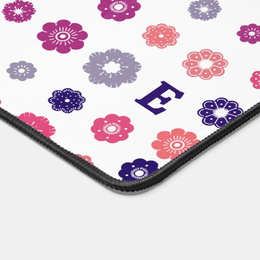 Roze Retro Bloemen met Monogram Bureaumat (Hoek)