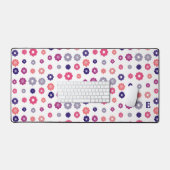 Roze Retro Bloemen met Monogram Bureaumat (Keyboard & Muis)