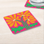 Roze Retro Bloemen Onderzetter (Schuin)