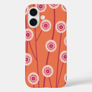 Roze Retro Bloemen Sinaasappel Achtergrond iPhone 16 Hoesje