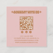 Roze Retro Bloemencode QR Code Vierkante Visitekaartje (Achterkant)