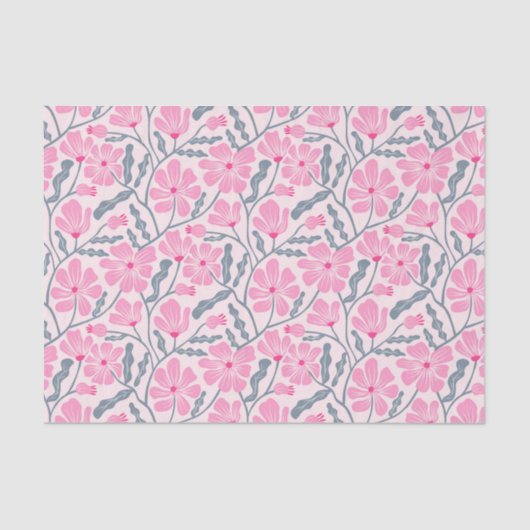 Roze Retro Bloemenpatroon Tissuepapier (Voorkant)