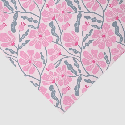 Roze Retro Bloemenpatroon Tissuepapier (Detail)