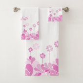 Roze Retro Bloemige Bloei Bad Handdoek (Insitu)