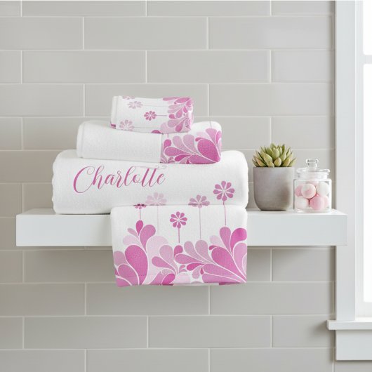 Roze Retro Bloemige Bloei Bad Handdoek