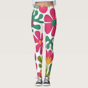 Roze Retro Bloemrijke Groovy Naadloos Patroon Leggings
