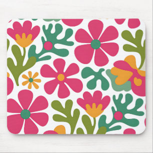 Roze Retro Bloemrijke Groovy Naadloos Patroon Muismat